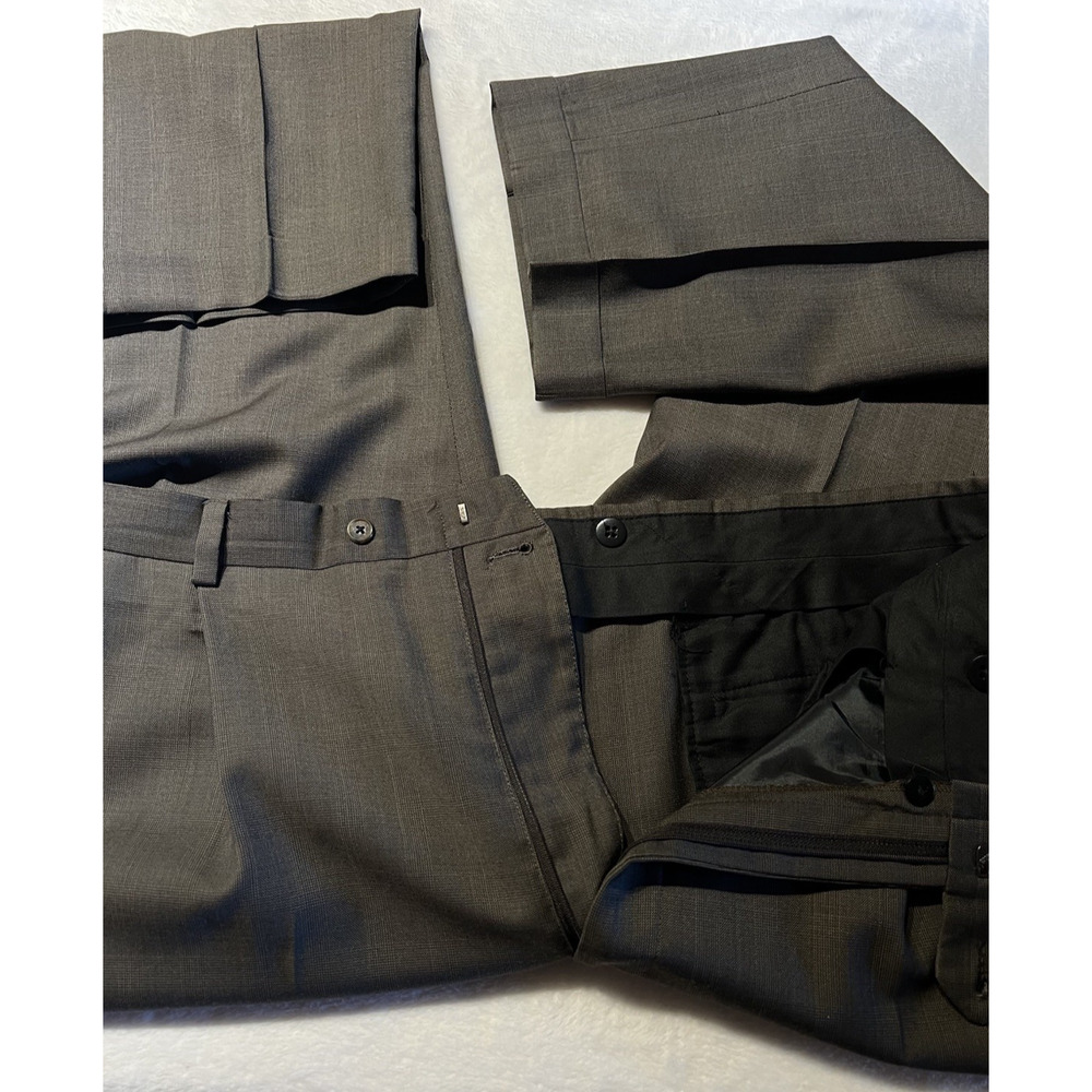 Vtg Hart Schaffner Marx 44-46L 38x30 Taupe Gray Blue Glen Plaid Classic Suit - Picture 9 of 16